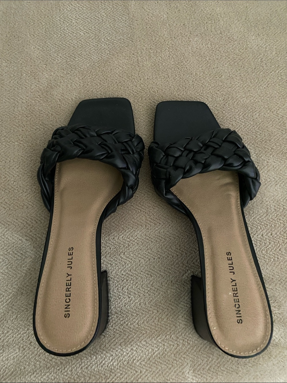 Sincerly Jules Black Braided Square-Toe Slide Mules. Never worn